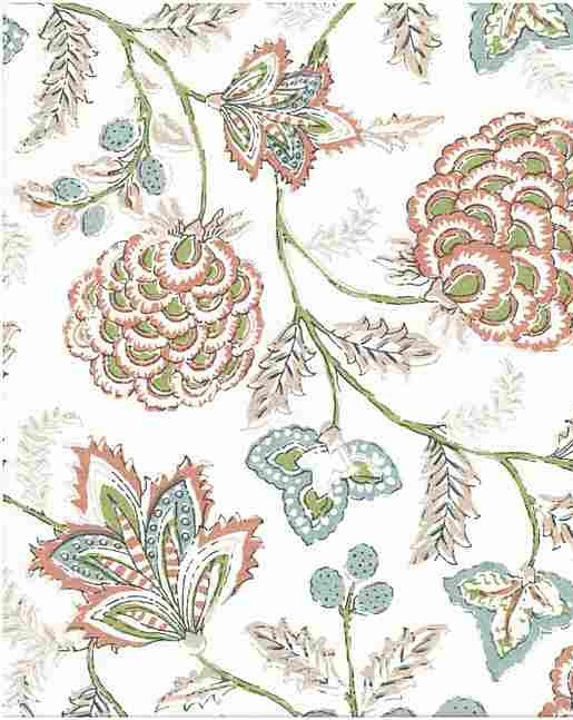 Malabar Coral/Aqua – 100% Cotton Floral Botanical Fabric