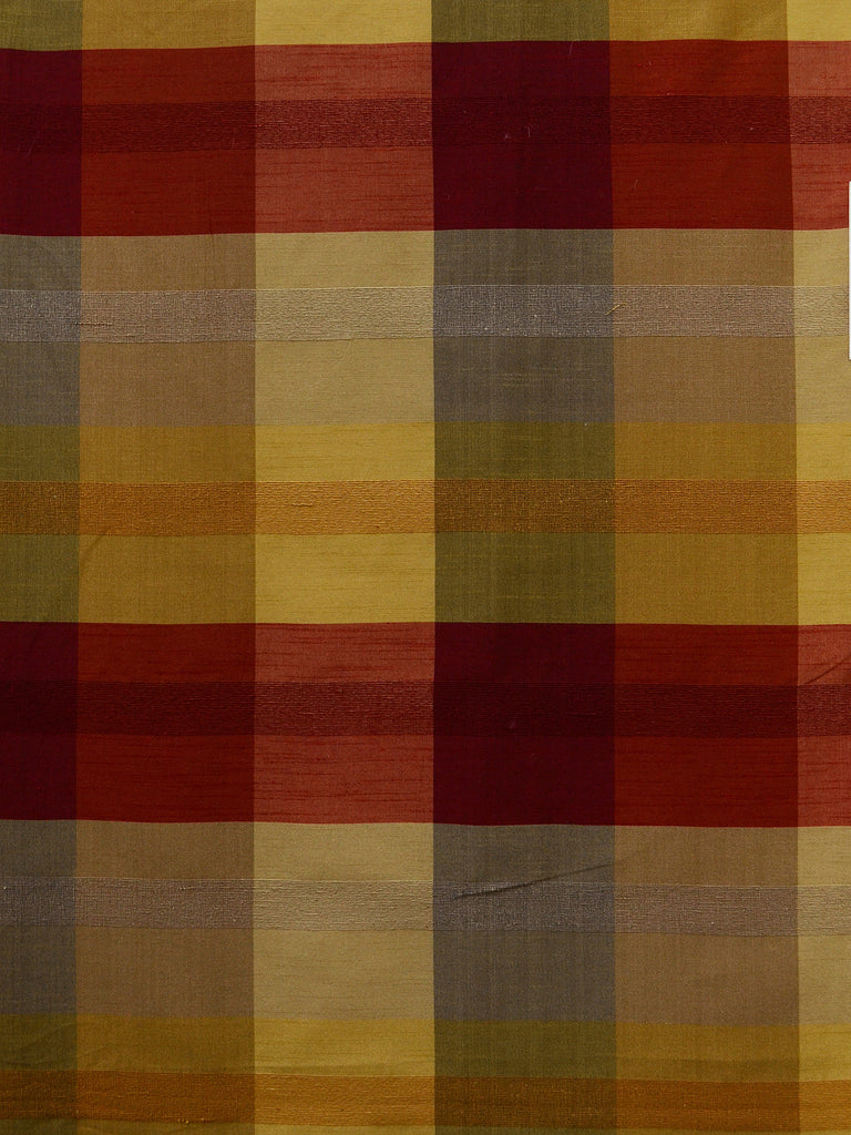 red and gold check silk fabrics, large check drapery fabrics, best online fabric store in atlanta