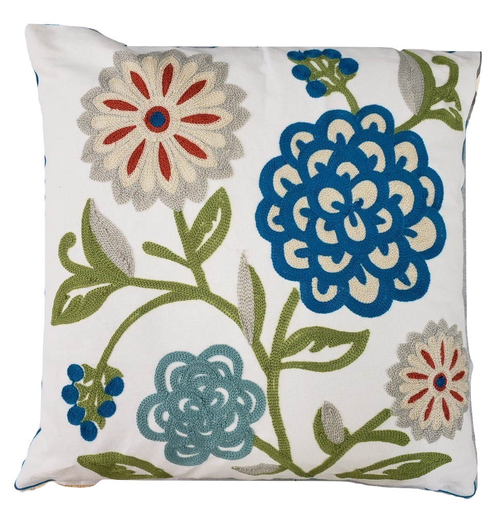 CREWEL EMBROIDERY PILLOW COVER