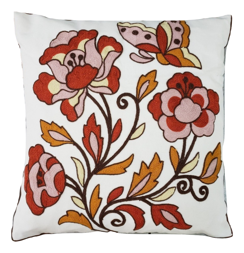 CREWEL EMBROIDERY PILLOW COVER