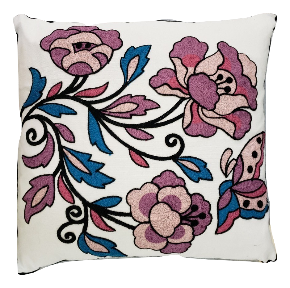 CREWEL EMBROIDERY PILLOW COVER
