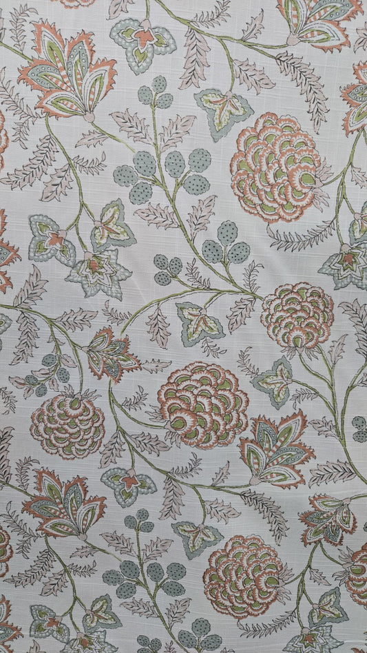 Malabar Coral/Aqua – 100% Cotton Floral Botanical Fabric