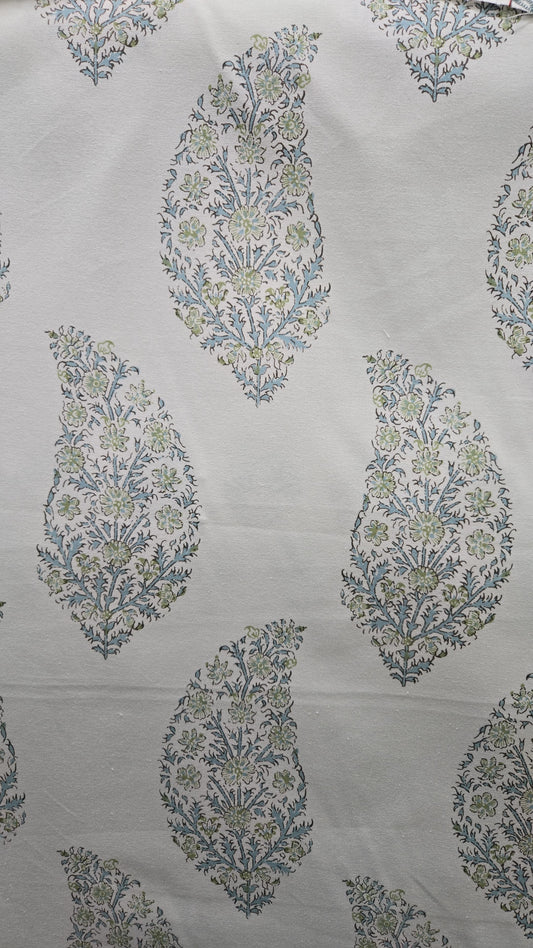 Zahara Lagoon White – 100% Cotton Paisley Fabric