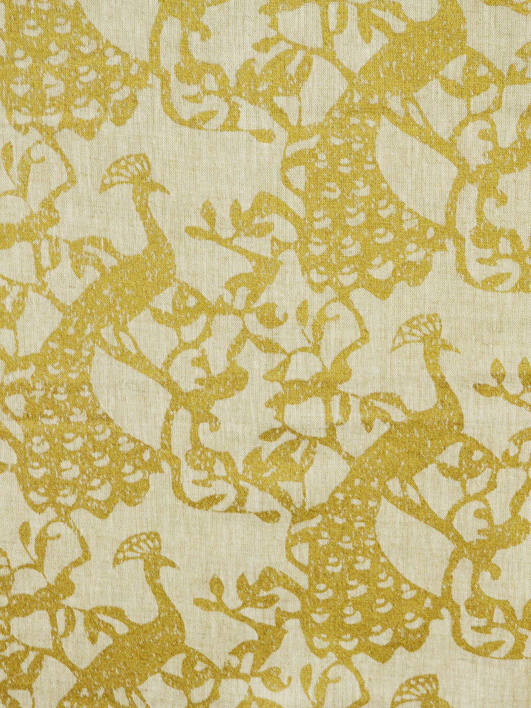 gold bird prints, gold drapery fabrics, gold print fabrics