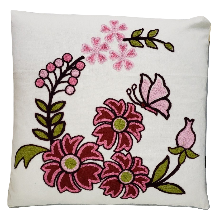 CREWEL EMBROIDERY PILLOW COVER